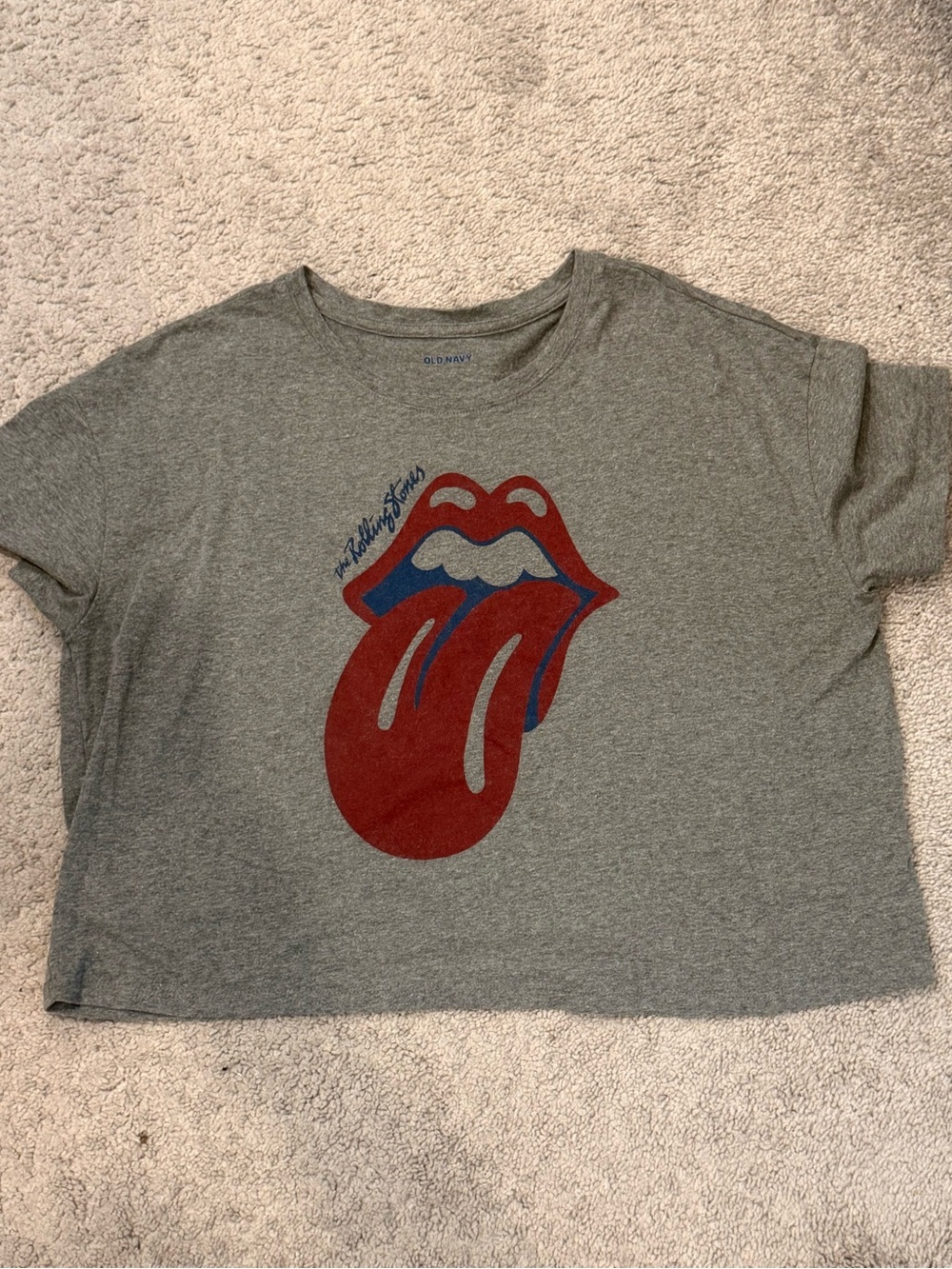 Old Navy Gray Tee with Red & Blue Rolling Stones‎ Tongue Graphic